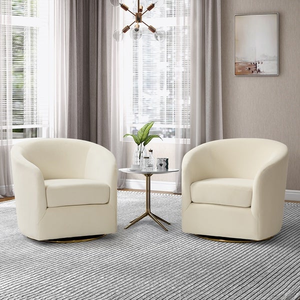 Eleuterio Modern Upholstered Swivel Accent Barrel Chair with Metal Base Set of 2 by HULALA HOME