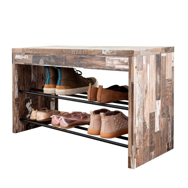 Industrial Shoe Bench With Metal Storage Racks Distressed Wood Danya B