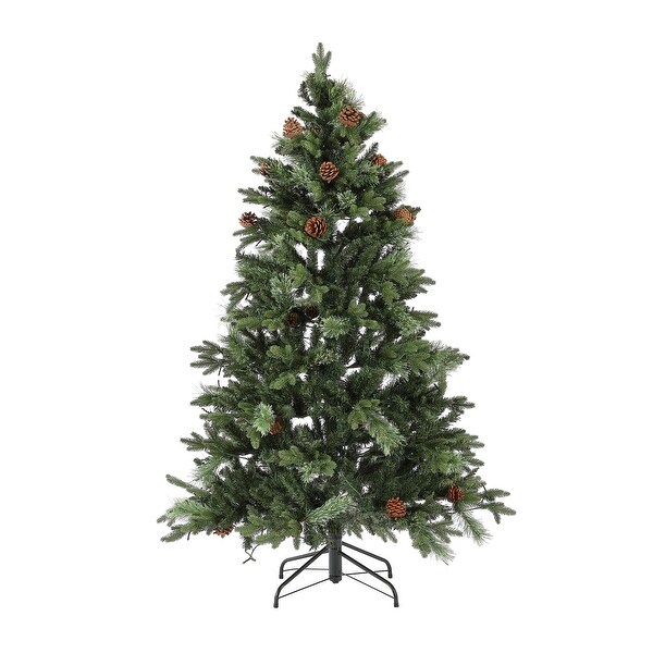 SAFAVIEH 5.5 Ft，Green，PreLit Artificial Christmas Tree With Pine Cones