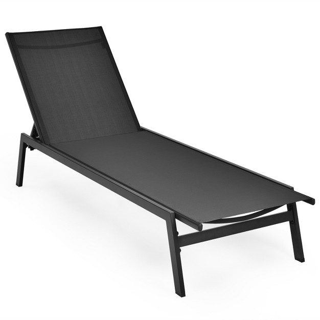 Tangkula Patio Chaise Lounger With 6 postion Adjustable Backrest And Breathable Fabric Black