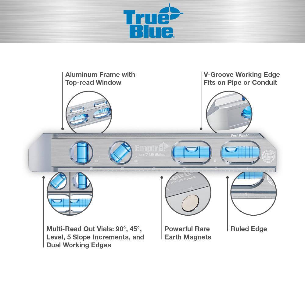 Empire 8 in. True Blue Magnetic Billet Torpedo Level EM71.8