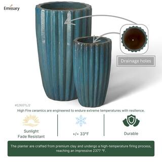 Emissary Tall 17 in. D x 29 in. H Teal Ceramic Round Planter with Drainage Hole 1260TL-2