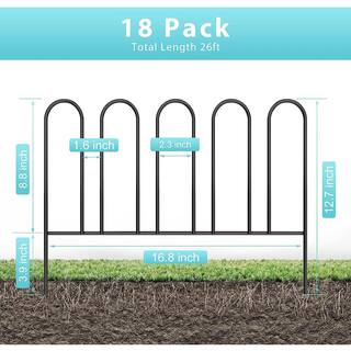 Oumilen Decorative Garden Fence 18 Panels Animal Barrier 12.7in (H) x 26ft (L) Black Metal Wire No Dig Fencing ON-ZL10