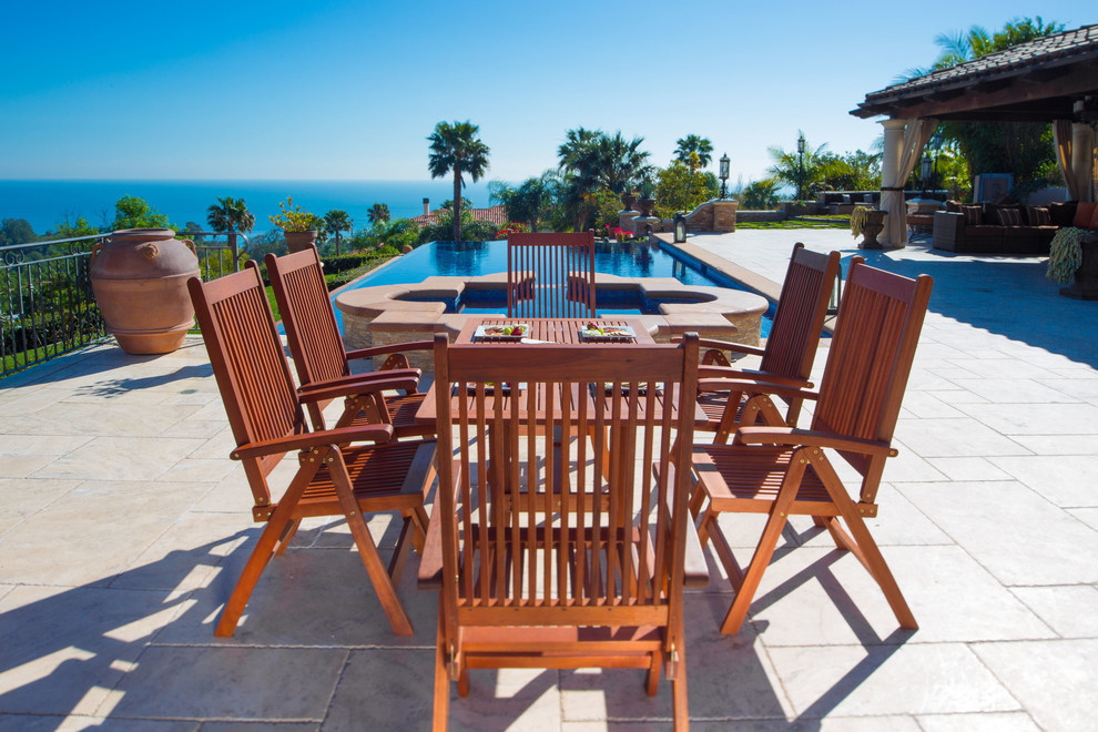 Malibu Outdoor 7 Piece Dining Set  Curvy Leg Table and Reclining Chairs   Transitional   Outdoor Dining Sets   by More4Home LLC  Houzz