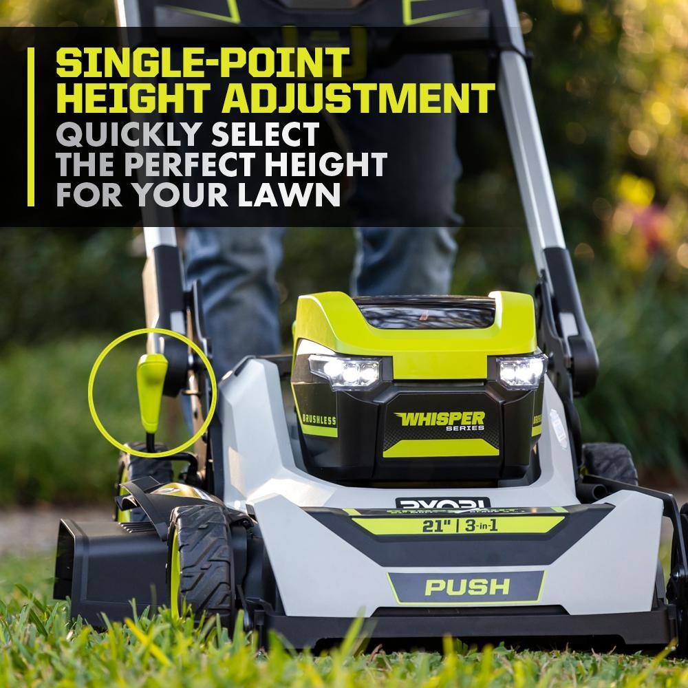 RYOBI 40-Volt HP Brushless 21 in. Whisper Series Cordless Walk-Behind Dual Blade Push Mower w(2) 6.0 Ah Batteries and Charger RY401220