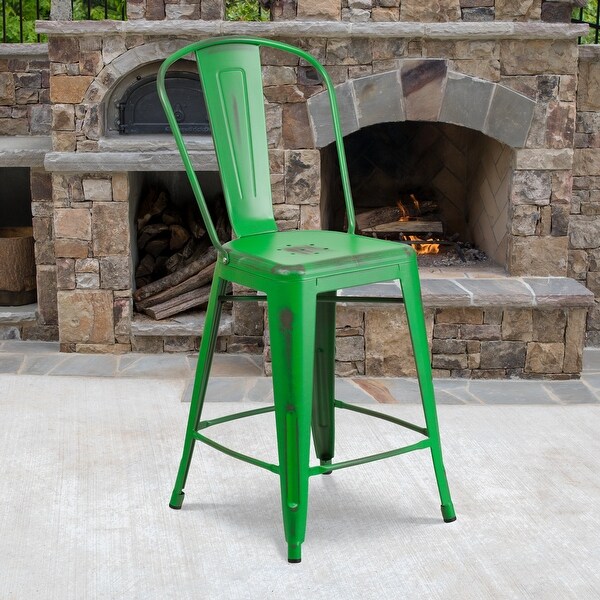 24-inch High Distressed Metal Indoor/Outdoor Counter Height Stool - 17.75