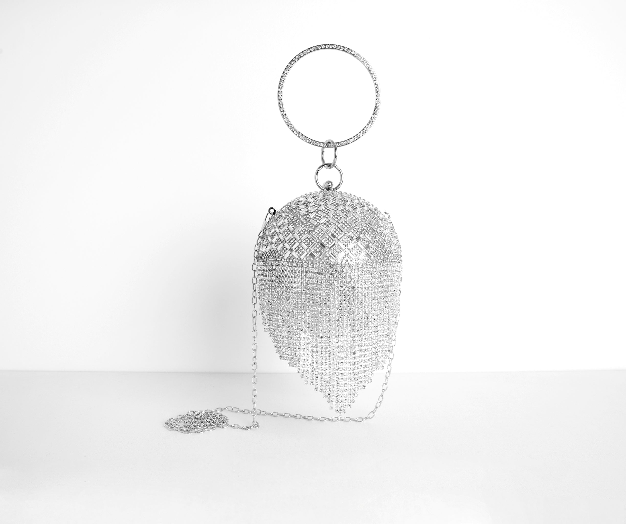 Make The Most Of Tonight Rhinestone Fringe Sphere Clutch