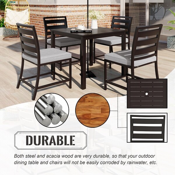 4 Pcs Patio Dining Sets Patio Conversation Sets with Umbrella Hole -  - 37895085