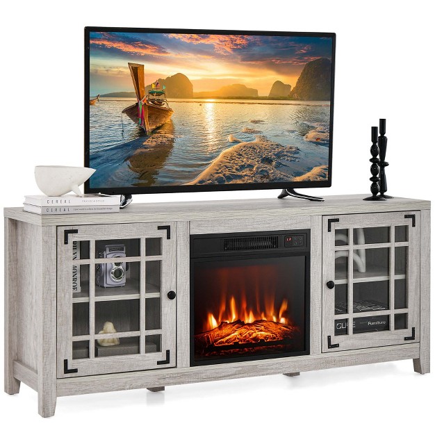 Costway 58 Inches Fireplace Tv Stand For Tvs Up To 65 Inches With 1400w Electric Fireplace Black naturl white