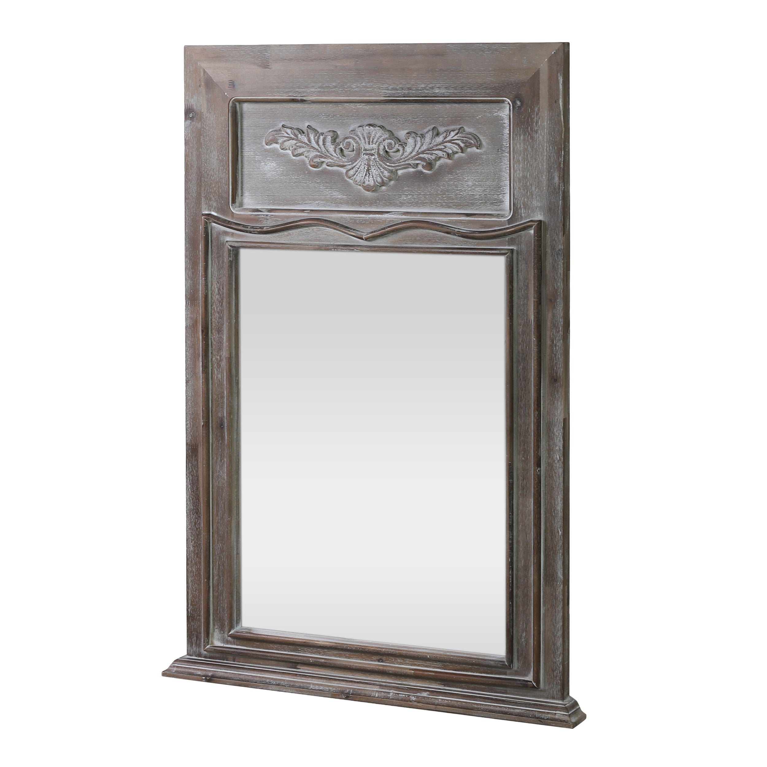 Ivey Cosby Traditional Acacia Wood Wall Mirror, White Washed Gray