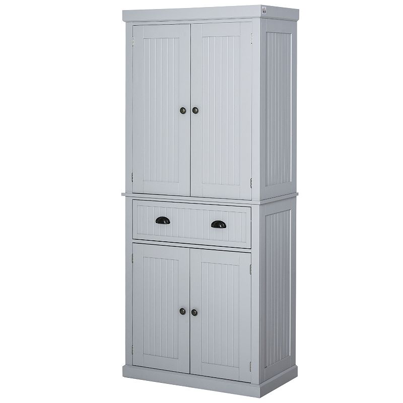 HOMCOM 72 Traditional Freestanding Kitchen Pantry Cabinet Cupboard with Doors and 3 Adjustable Shelves White