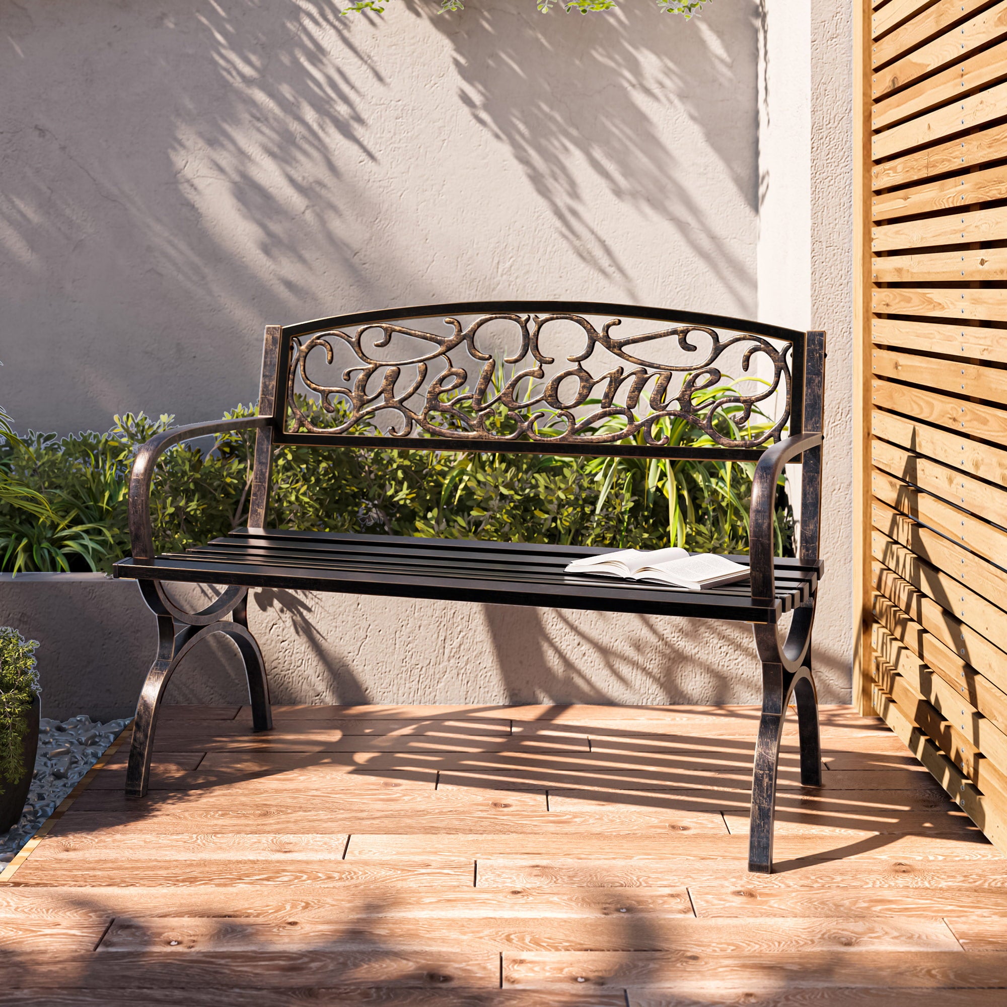 Belleze 50" Welcome Patio Garden Outdoor Park Bench Backyard (Bronze)