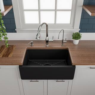 ALFI BRAND Black Matte Fireclay 29.88 in. Single Bowl Farmhouse Apron Kitchen Sink AB3018HS-BM