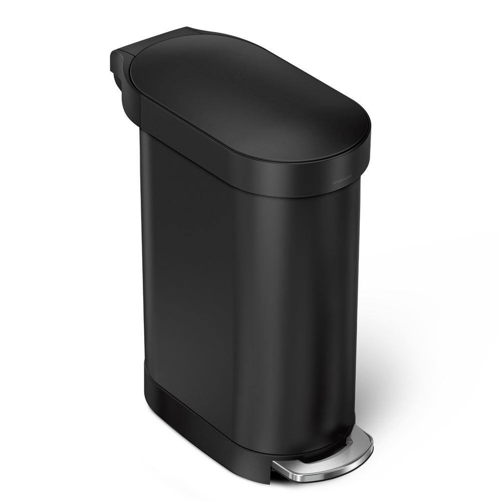 simplehuman 45 l (12 Gal.) Matte Black Steel Slim Step-On Trash Can CW2098