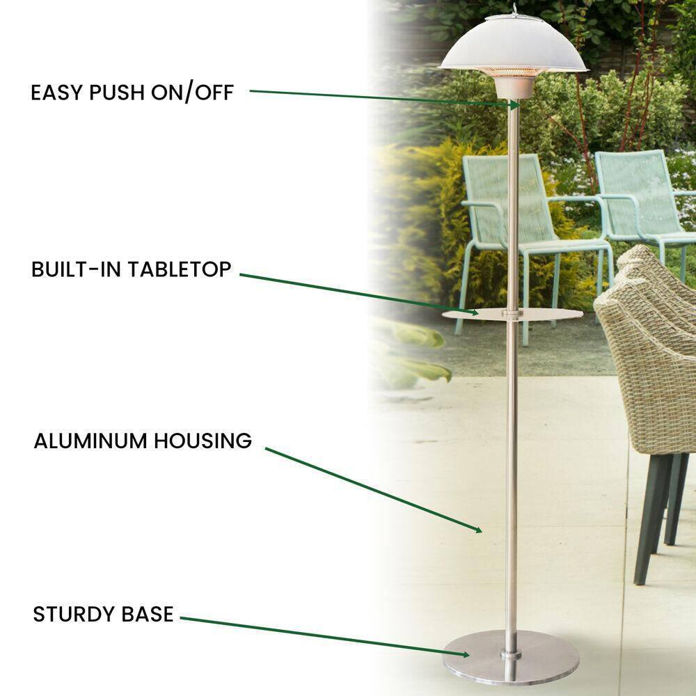 Hanover 1500-Watt Infrared Electric Patio Heater with Built-In Table Stand in Silver HAN1012IC-SLV