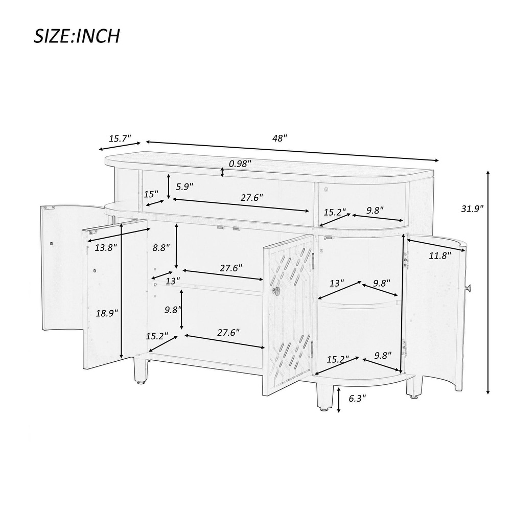 Curved Design Storage Cabinet with Fraxinus Mandschuric Solid Wood Veneer  Four Doors