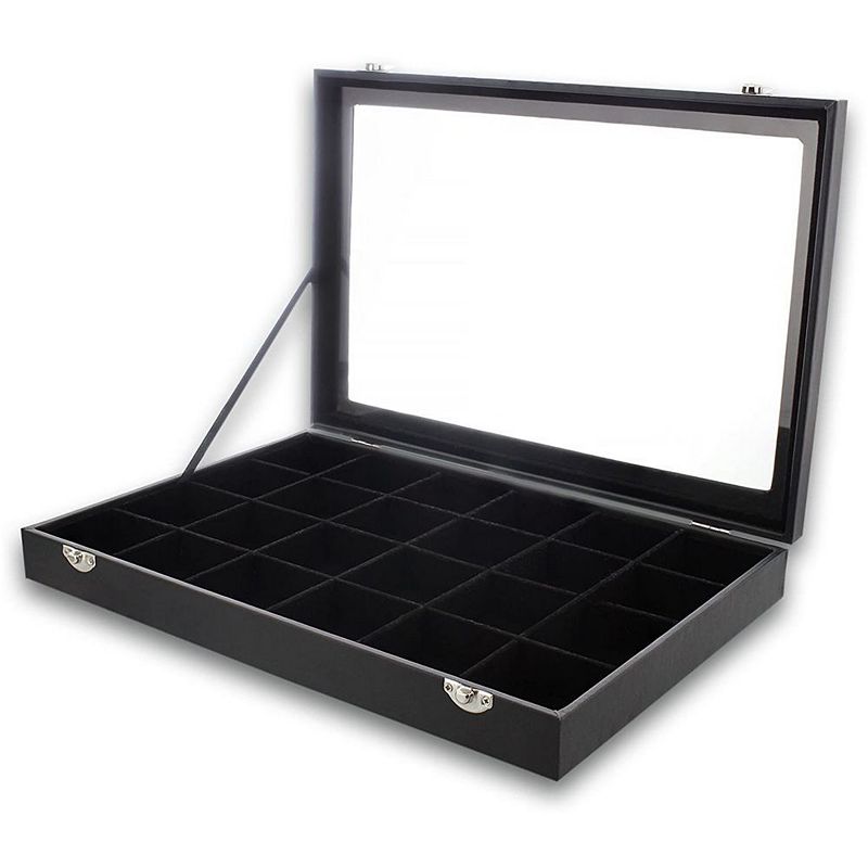 Black Jewelry Display Tray with Velvet Lining for Gemstones， Rocks (24 Slots， 14 x 9.5 x 2 In)