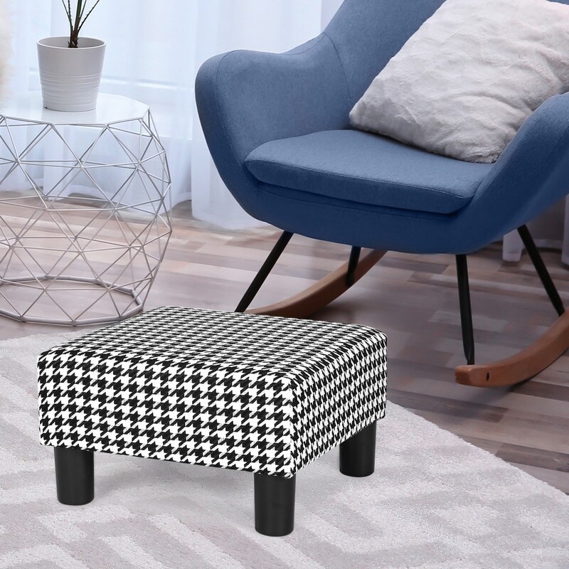 Adeco Small Square Footstool Ottoman Modern Fabric Footrest Stool