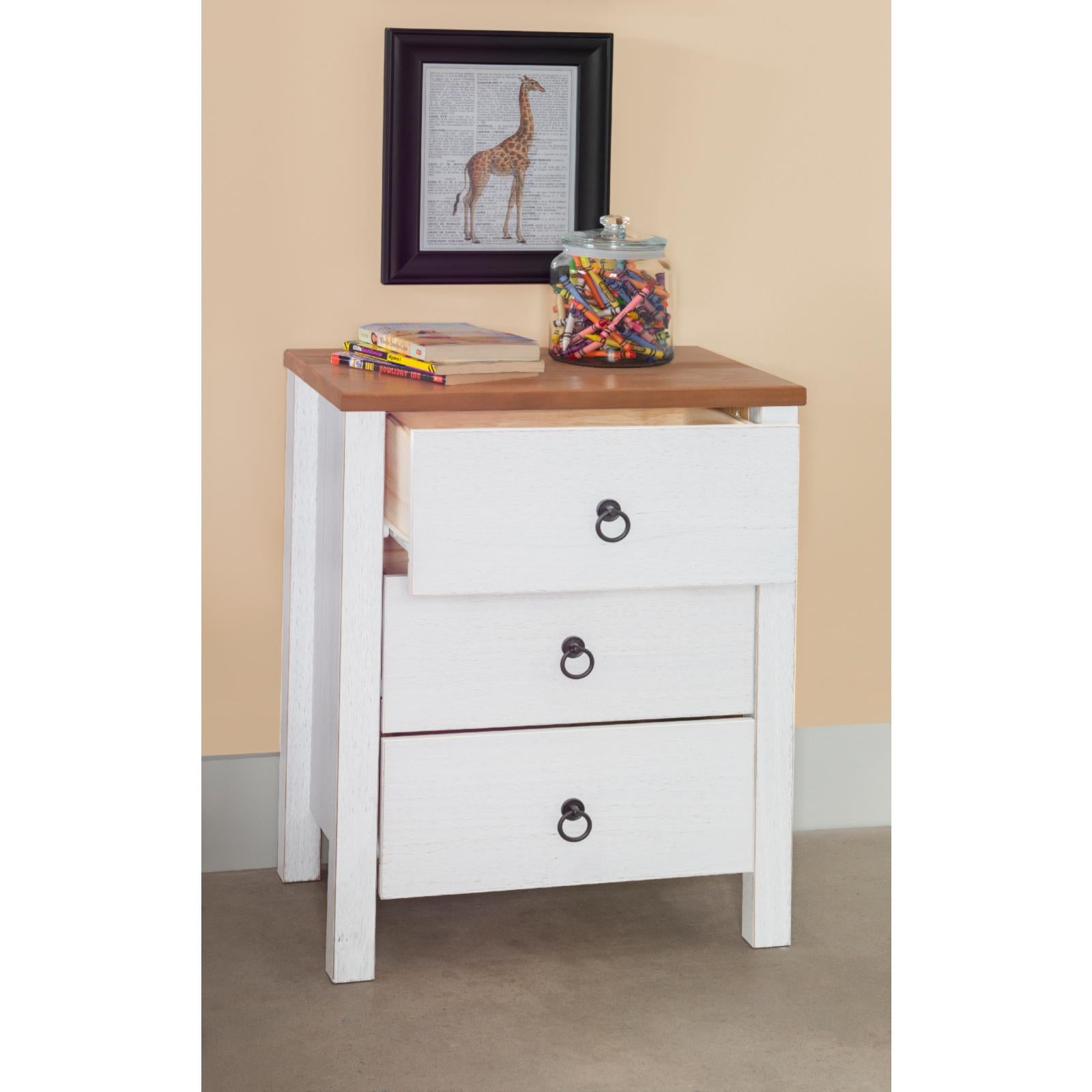 Anson 3-Drawer Chest, Rustic White and Brown