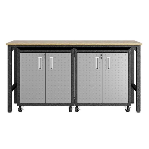 3-Piece Fortress Mobile Space-Saving Garage Cabinet and Worktable 1.0 in Grey