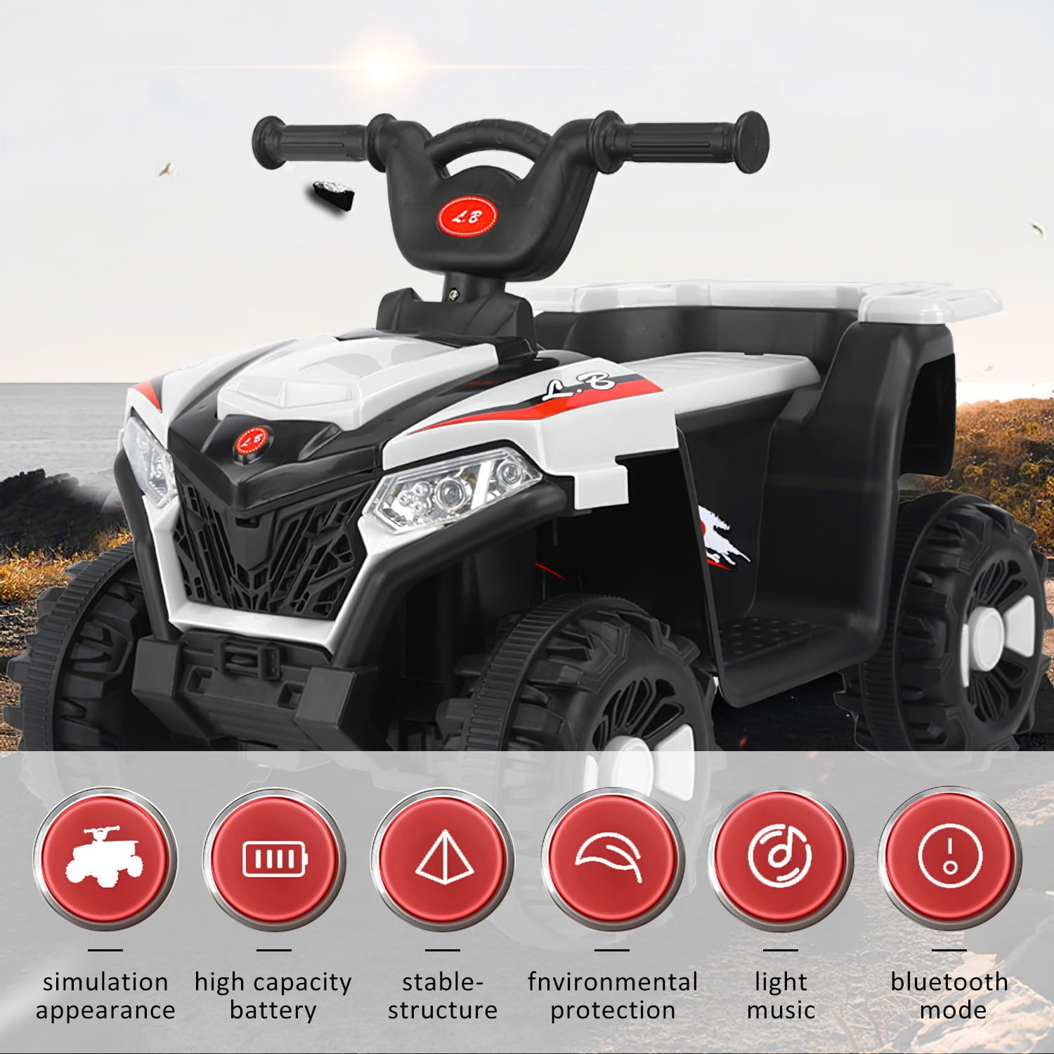 Kids Ride On ATV，Electric 4-Wheeler Car，6V Battery Powered Electric Vehicle with LED Lights