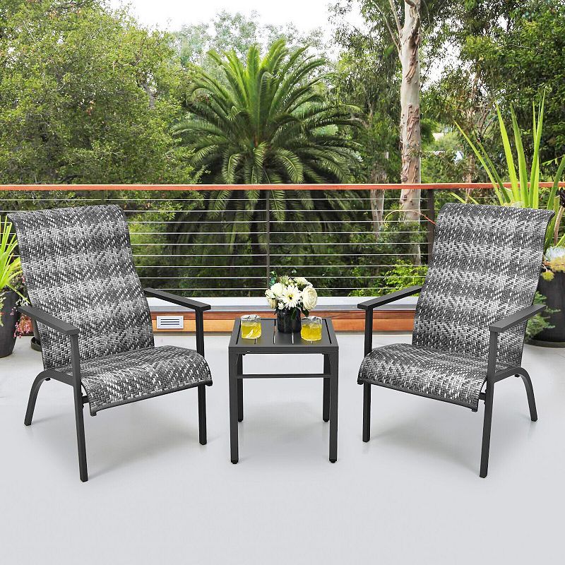 3 Pieces Patio Rattan Bistro Set with High Backrest and Armrest