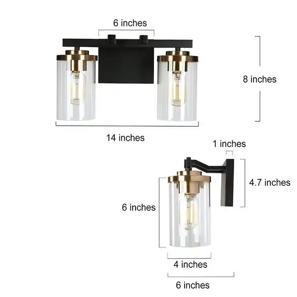 Modern Farmhouse 2-Light Black Gold Bathroom Vanity Light Glass Wall Lighting - 14