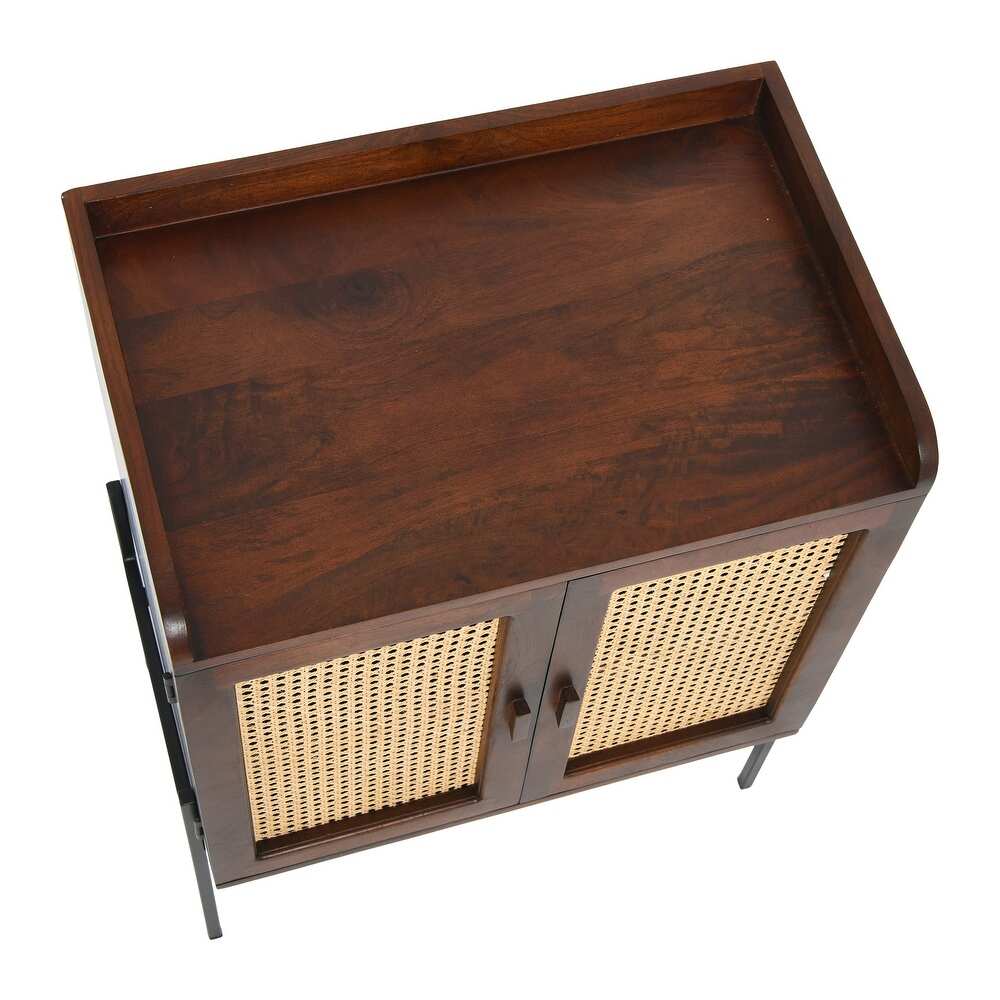 Wood and Metal Bar Cabinet with Cane Panels