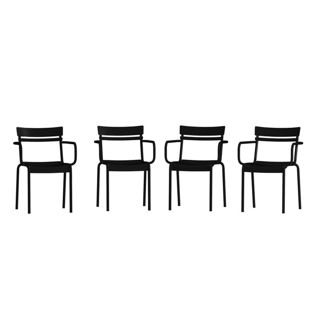 Emma And Oliver Powder Coated Steel Stacking Dining Chair With Arms And 2 Slat Back For Indoor outdoor Use