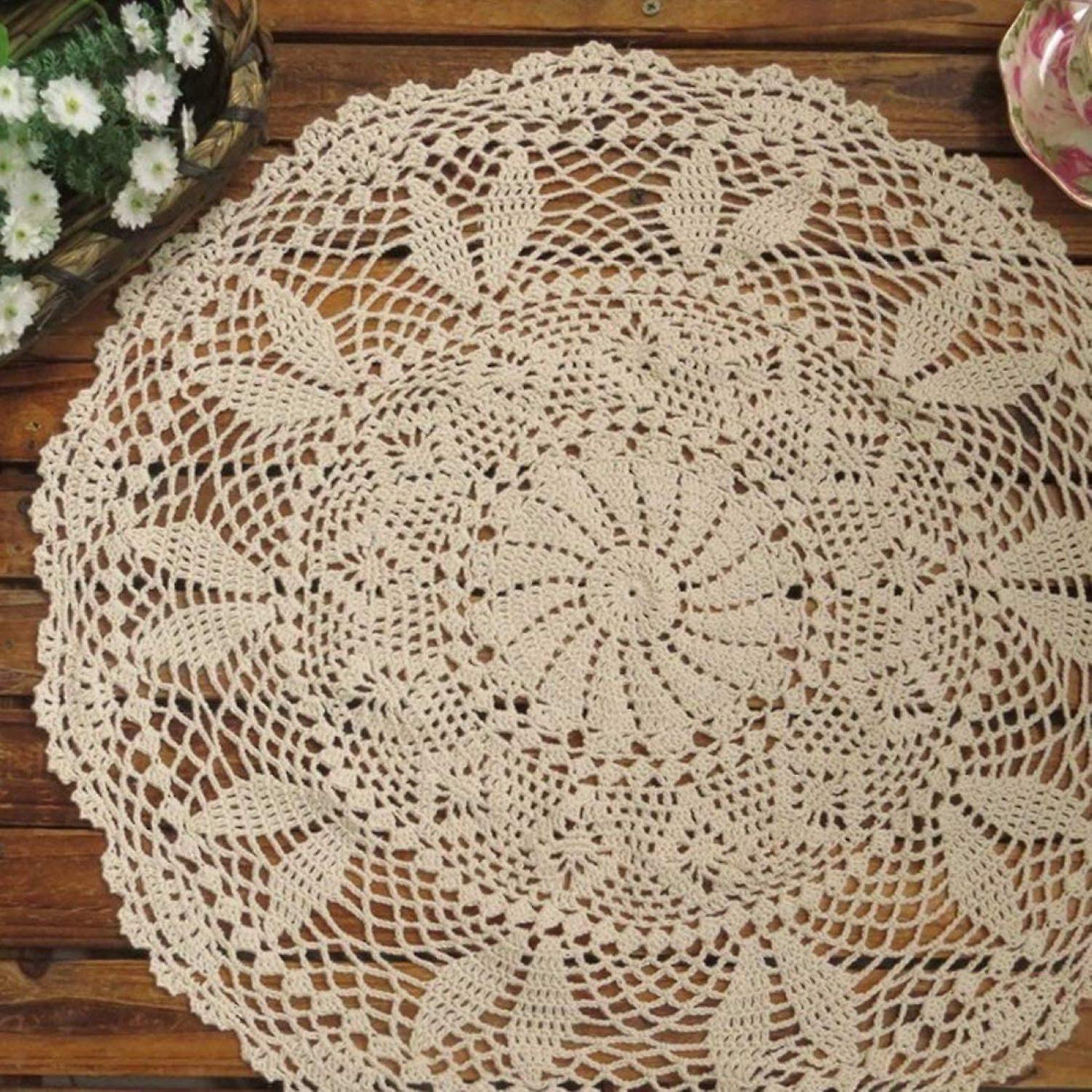 Handmade Crochet Cotton Lace Table Sofa Doily， Waterlily， Beige， 22 Inch