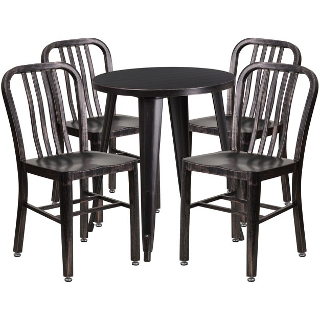 Round Metal Indoor outdoor Table Set With 4 Vertical Slat Back Chairs