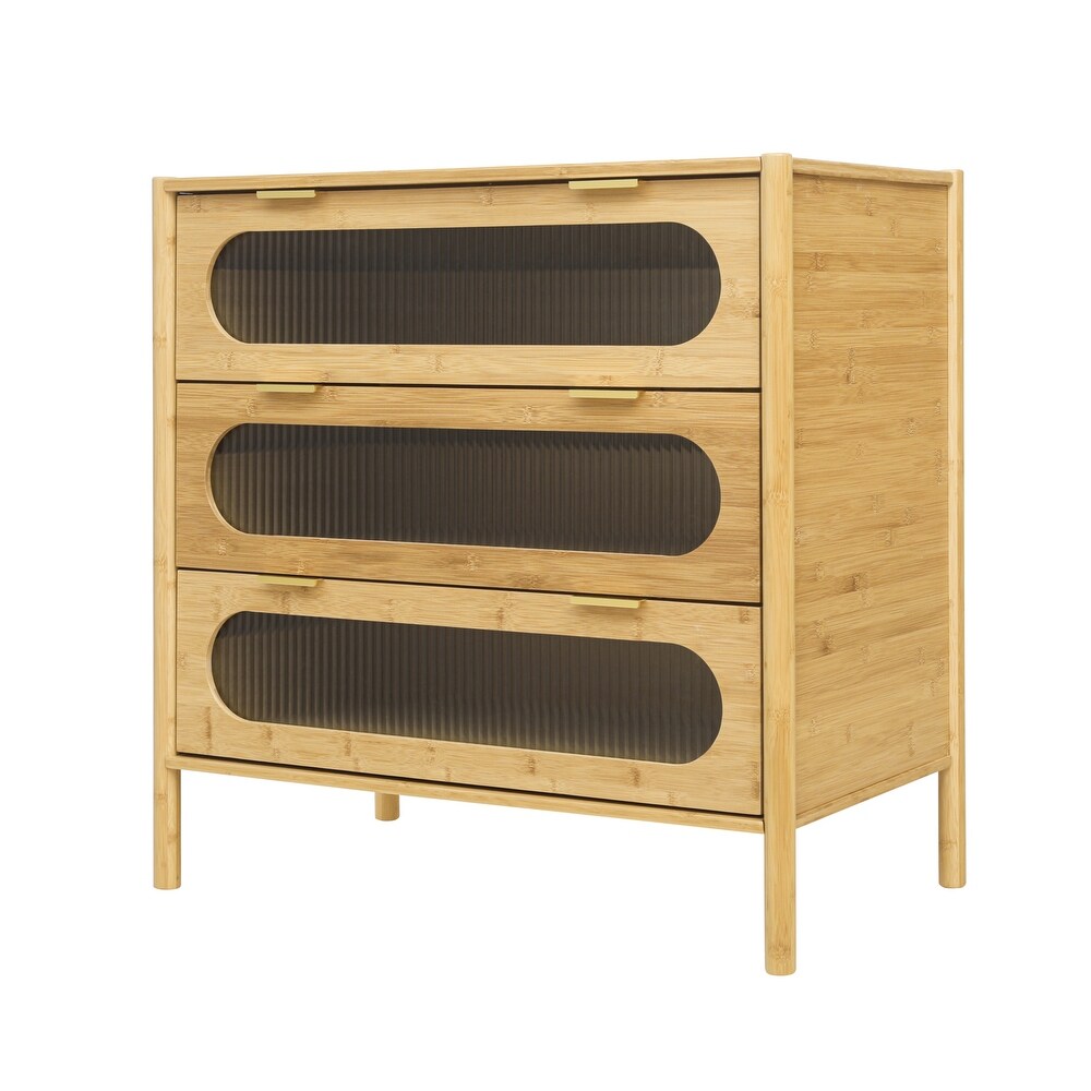 Bamboo 3 Drawer Cabinet  Buffet Sideboard Storage Cabinet