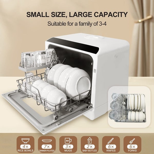 16.5 in Portable Countertop Dishwasher with 5 Washing Programs and 5L Water Tank