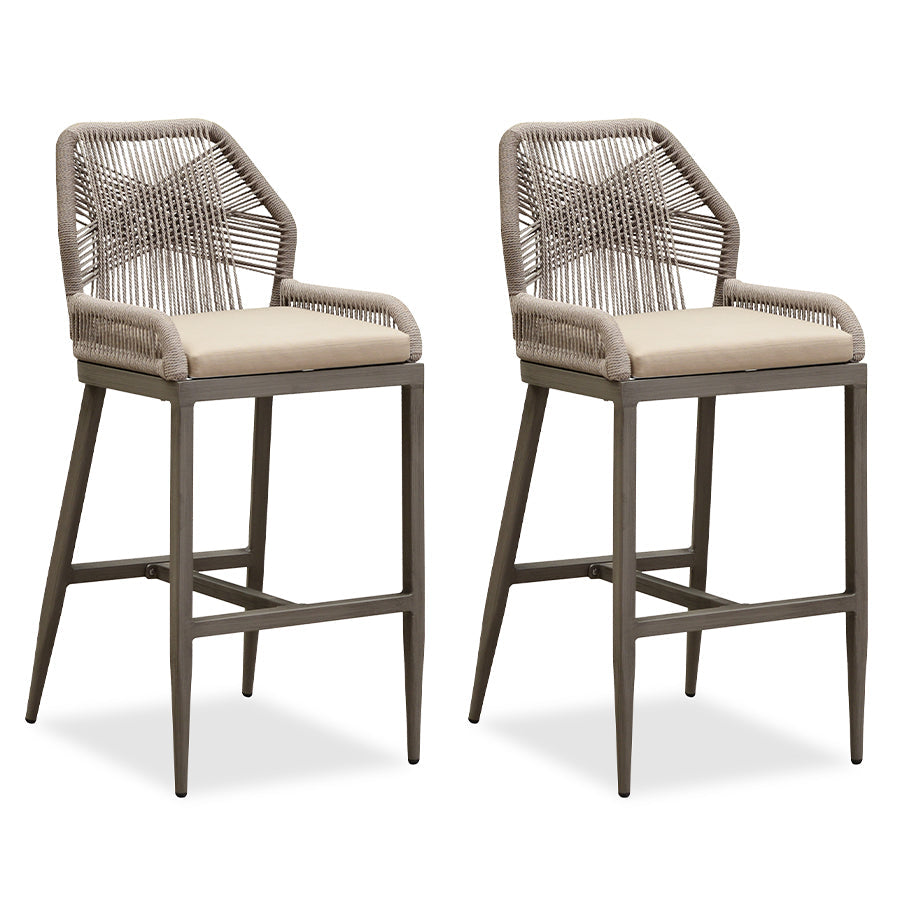 PURPLE LEAF Patio Sunbrella Bar Stools Set of 2  Rattan Bar Aluminum Bar Stool Outdoor Barstools with Back and Cushion for Garden Kitchen Island