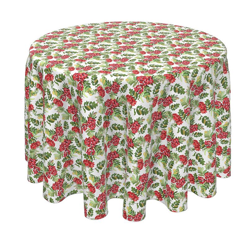 Round Tablecloth， 100% Polyester， 70 Round， Decorative Red Berries