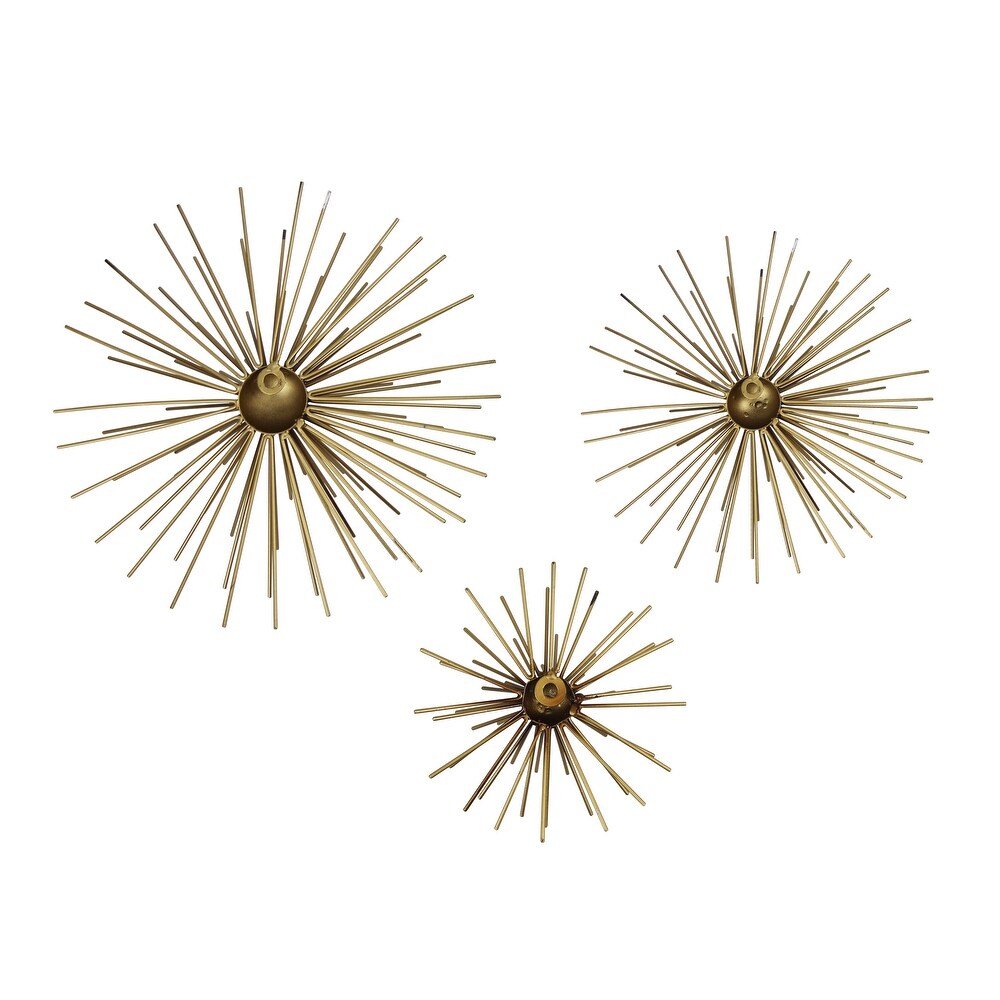 Stratton Home Decor Set of 3 Black and Gold Starburst Metal Wall Art   10.00 X 3.50 X 10.00