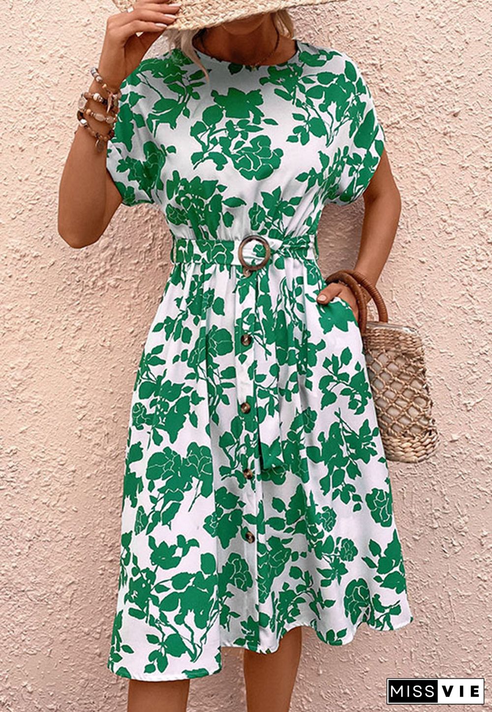 Floral Two Tone Baggy Sleeves Dress