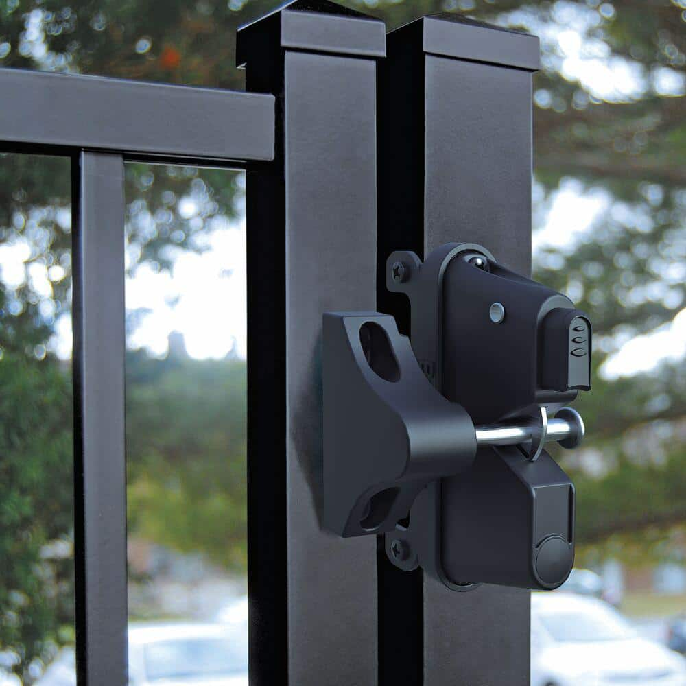 Barrette Outdoor Living 3.312 in. x 5.187 in. Black Fence Gate 1-Sided Gravity Latch (1-Pack ) 73050190