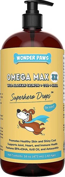 Wonder Paws Fish Oil Skin， Joint， Immune and Heart Health Liquid Supplement for Dogs， 16-oz bottle