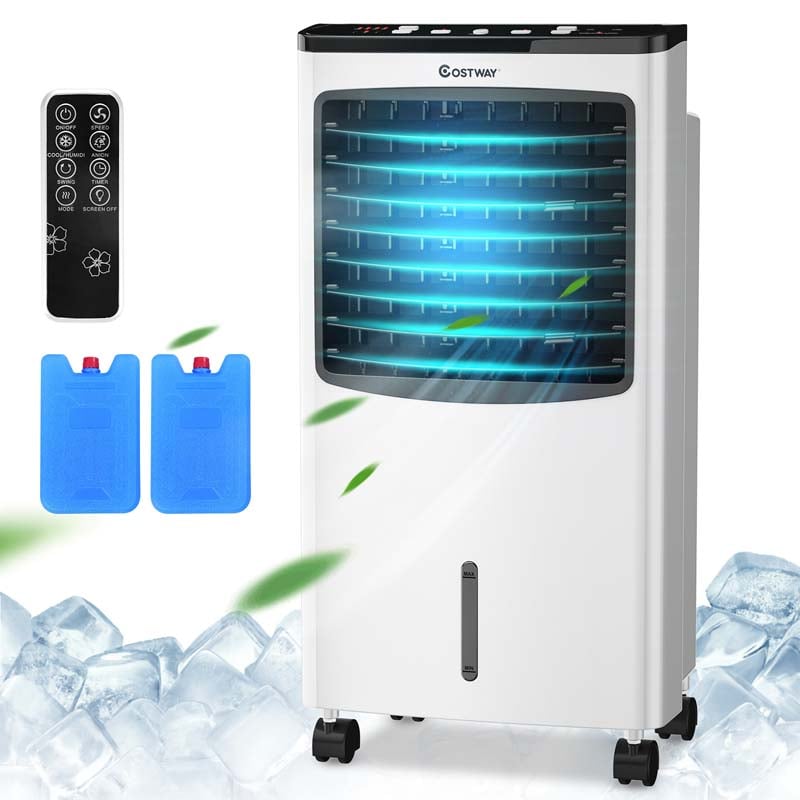 3-in-1 Portable Evaporative Cooler Fan Humidifier with Remote Control, 3 Wind Speeds, 7.5H Timer, 8L Water Tank