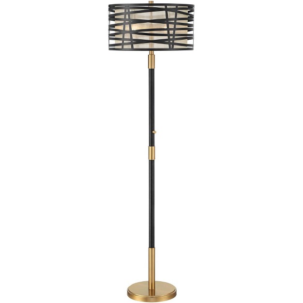 Tall Matte Black Warm Gold Metal Double Drum Shade For Living Room Bedroom Office