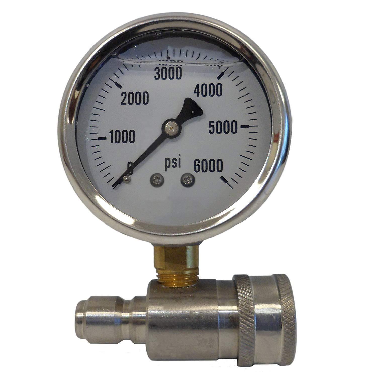 Ultimate Washer UW16-PW173B Pressure Gauge & Adaptor for Pressure Washers, Stainless Steel, 6000 PSI Rated