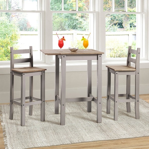 Wood Bar Height Dining Set of Drop Leaf Table and 2 Chairs Corona Collection | Furniture Dash