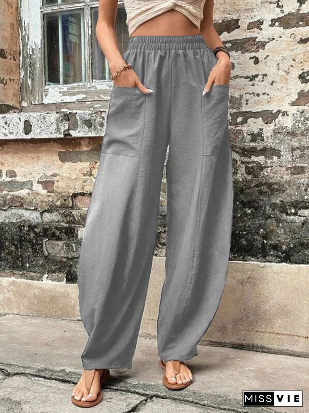 Women's Pocket Casual Pants Elastic Trousers