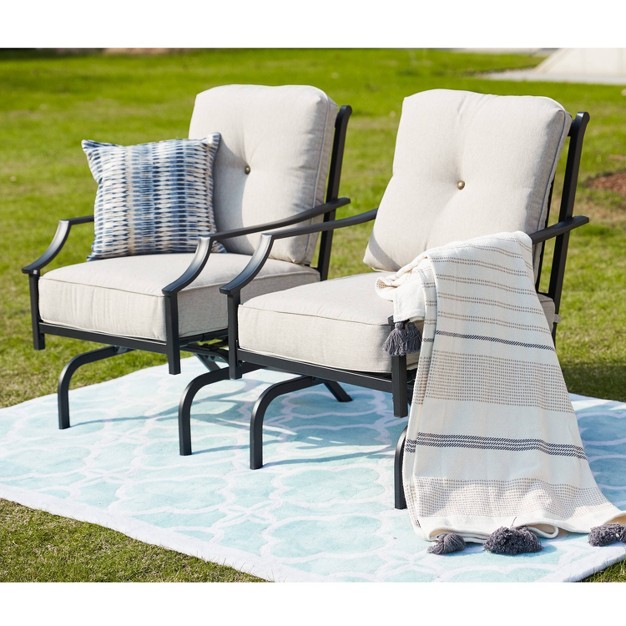 3pc Striped Steel Frame Patio Seating Sets Cream Lokatse