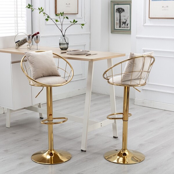 Set of 2 Velvet Bar Chairs， Unique Design Adjustable Height Barstools