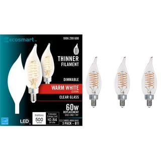 EcoSmart 60-Watt Equivalent BA11 Dimmable E12 Candelabra Fine Bendy Filament LED Vintage Edison Light Bulb Warm White (3-Pack) BA11C7E12822S