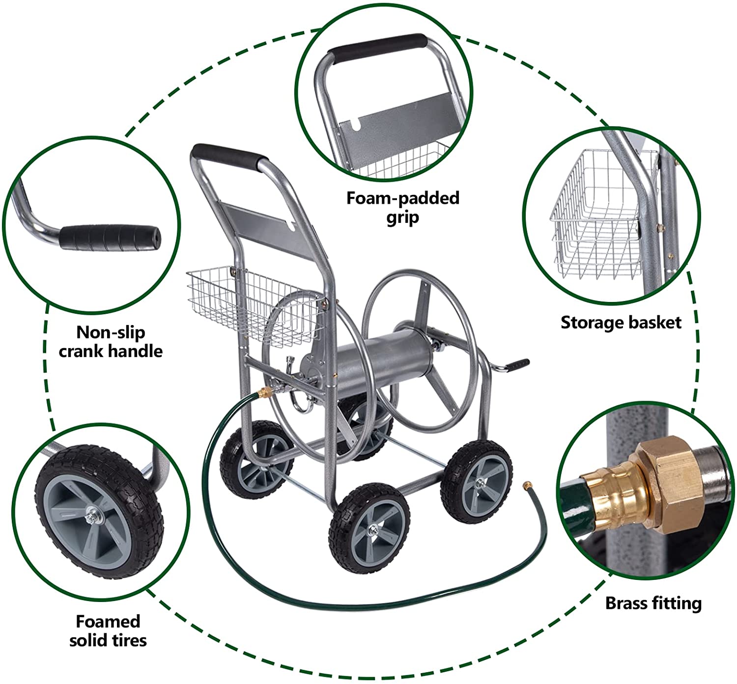 Polar Aurora Garden Heavy Duty Hose Reel Cart Holds 300-Feet of 5/8