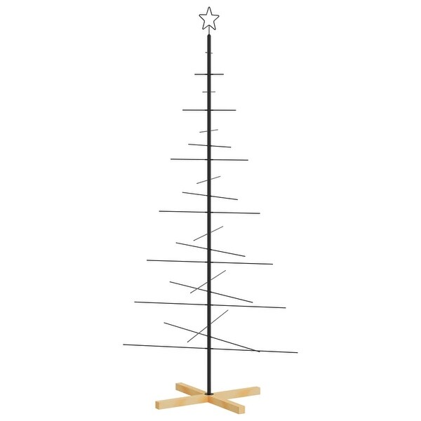 vidaXL Christmas Tree Metal Ornament Tree Decoration with Wooden Base Black