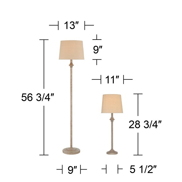 360 Lighting Carter Rustic Farmhouse 3 Piece Table Floor Lamp Set Beige Metal Cream Fabric Tapered Drum Shade For Living Room Bedroom Office House